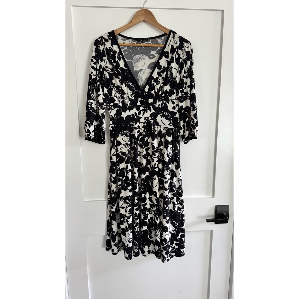 Lily Womens Black Medium Multi Abstract Print High Low Wrap Dress Strechy Black